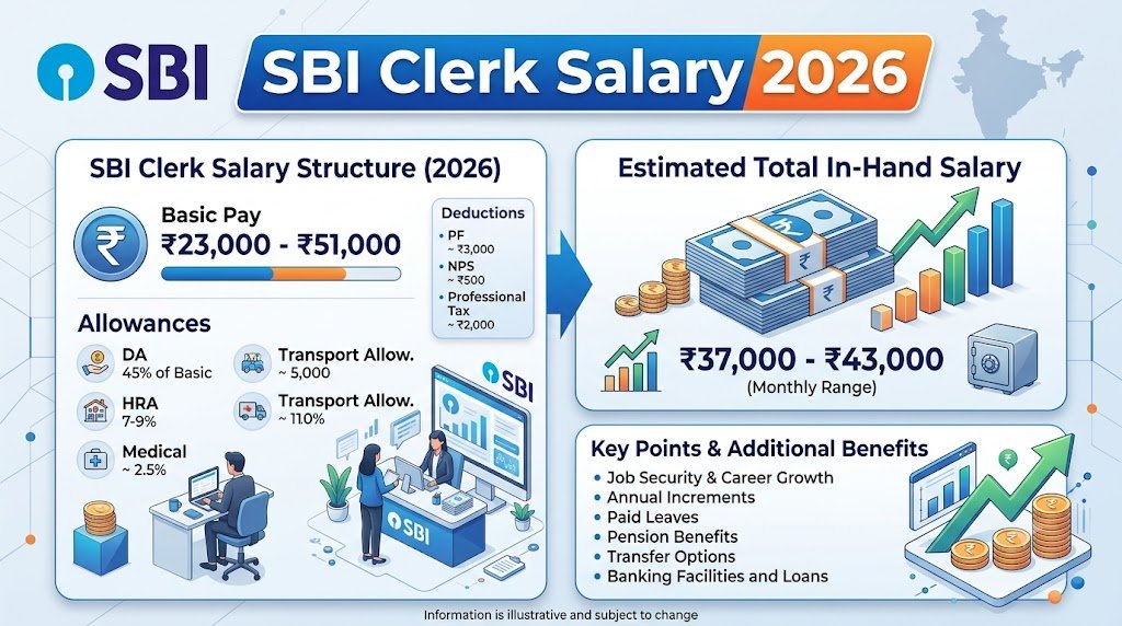 SBI Clerk Salary 2026: Basic Pay, In-Hand Salary, Allowances, Pay Scale and Career Growth